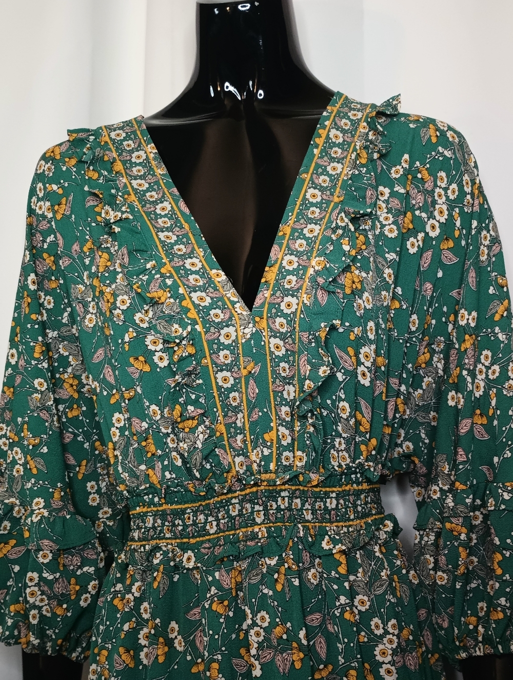 Max Studio Boho Whimsical Forest Fairy Dress Small Green Bloomcore Peasant NWT - Picture 2 of 14